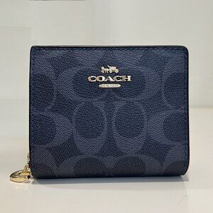 COACH C3309 SNAP WALLET IN SIGNATURE CANVAS  GOLD DENIM MULTI  NWT
